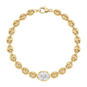 18K Yellow Gold Oval Bezel‑Set Lab‑Grown Diamond Puff Mariner Chain Bracelet - LGG Jewelry